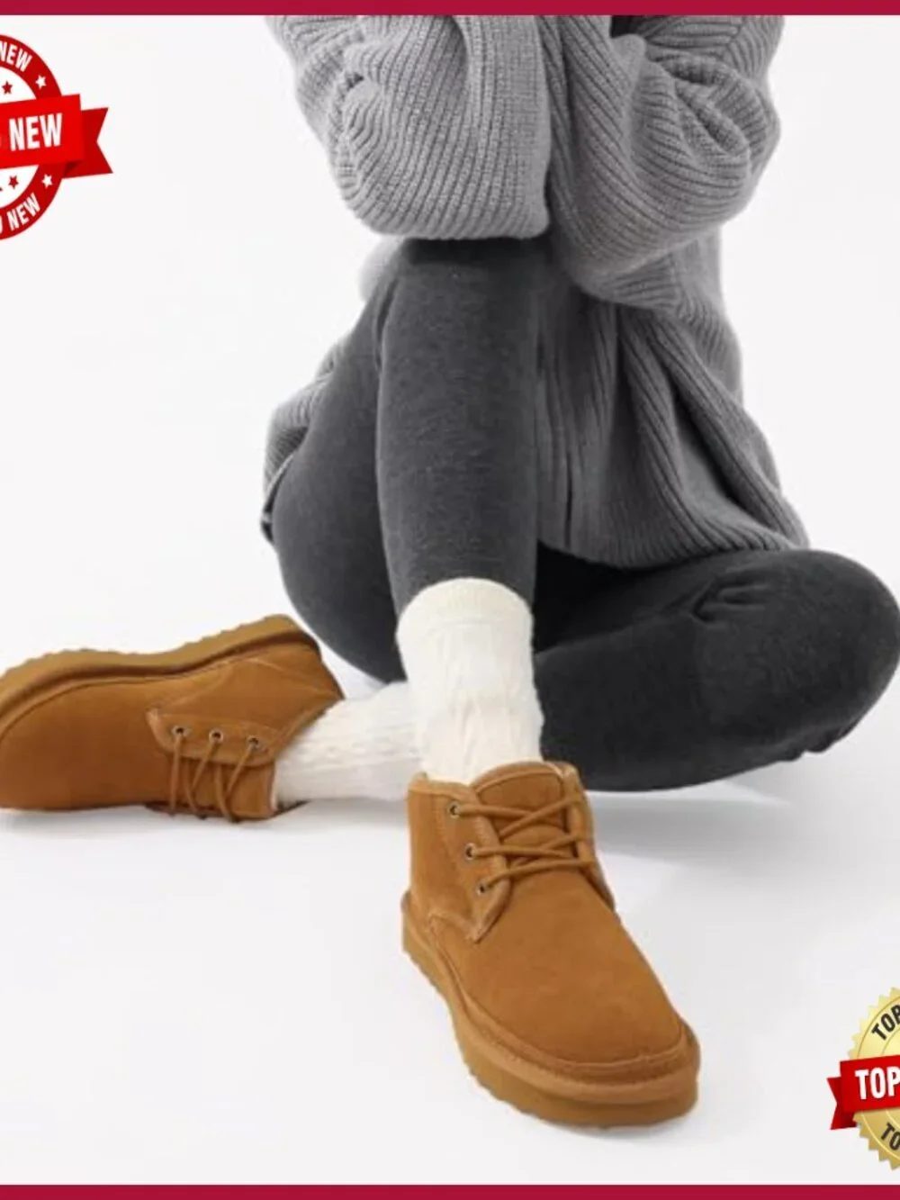 Genuine Suede Fur Lined Ankle Boots Lace Up Warm Winter Snow Booties